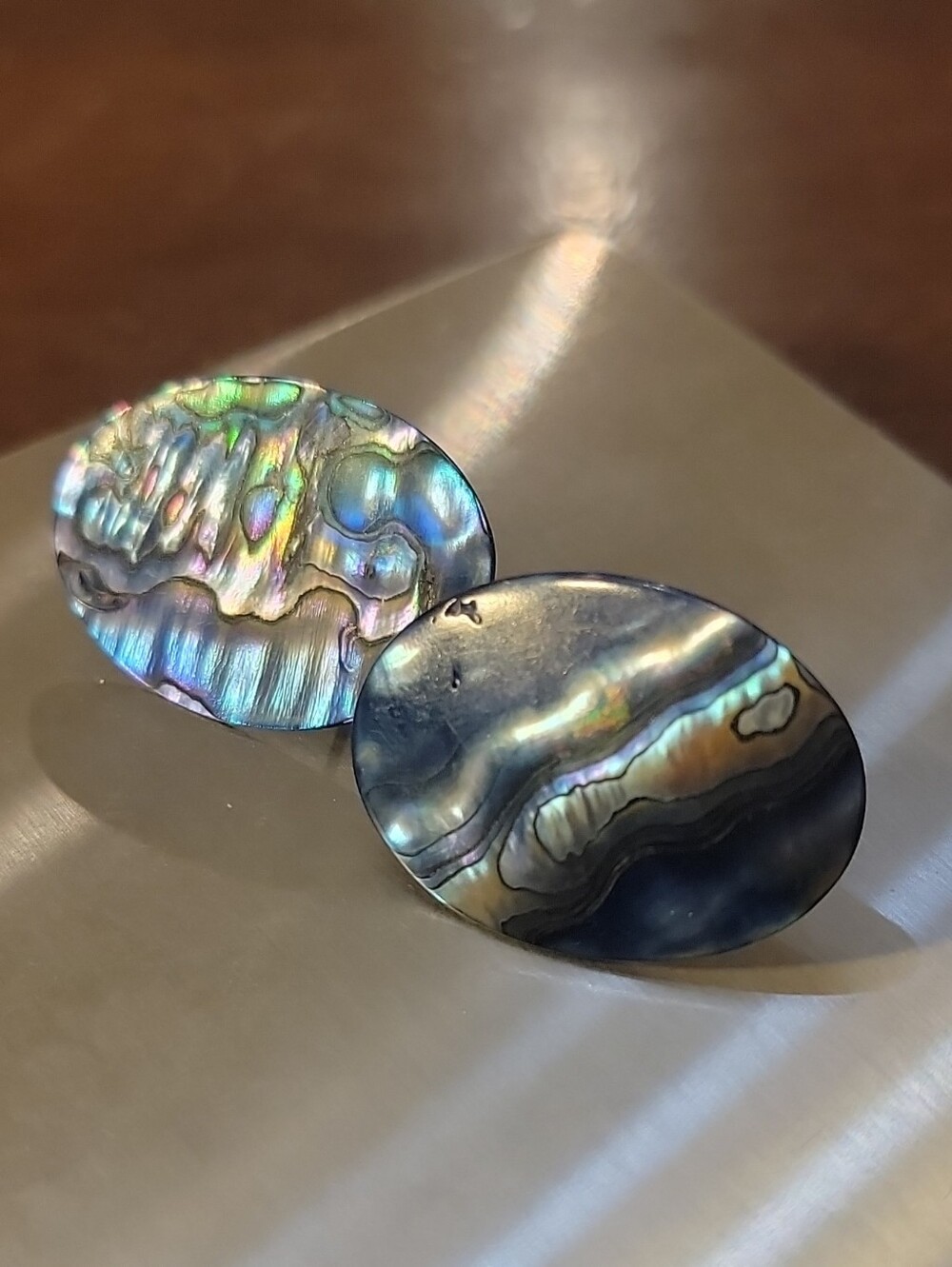 Abalone Shell Oval Stud Earrings - Iridescent Blue-Green